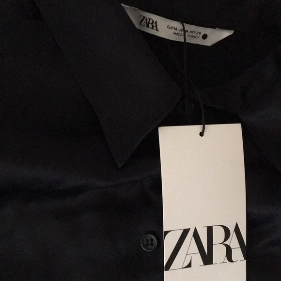 ZARA BLACK SHOULDER PAD SATIN EFFECT BUTTON DOWN SHIRT - Picture 12 of 14